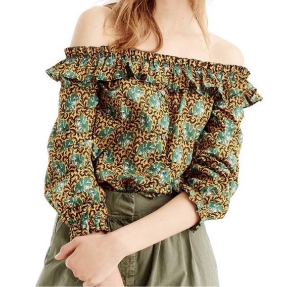J. Crew Off Shoulder Ratti Elephant Print Blouse - Picture 1 of 9